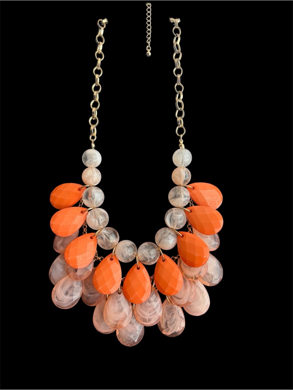 Vibrant Orange Teardrop Bib Necklace with Translucent Beads
